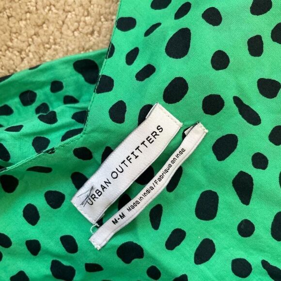 Urban Outfitters Green and Black Polka Dot Puff Sleeve Blouse - Picture 3 of 3